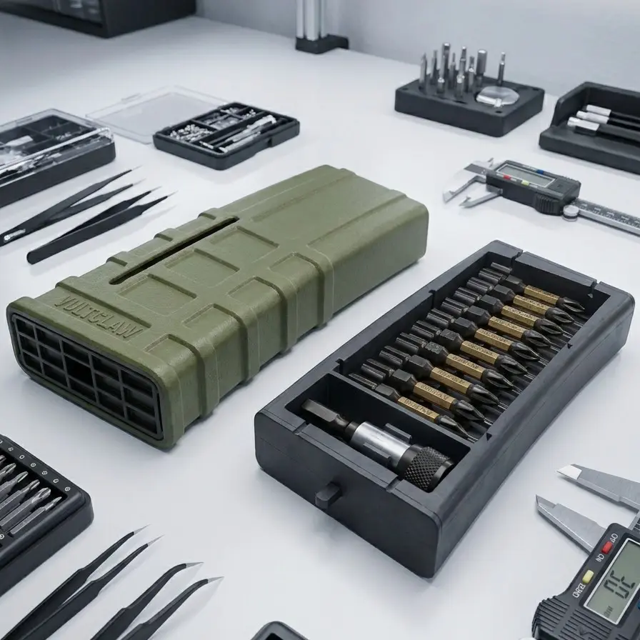 31-piece impact screwdriver bit set | heavy-duty S2 alloy steel bits, including Phillips, flat, and Torx bits, accompanied by a self-locking ABS storage case, featuring a unique design, perfect for military enthusiasts to collect