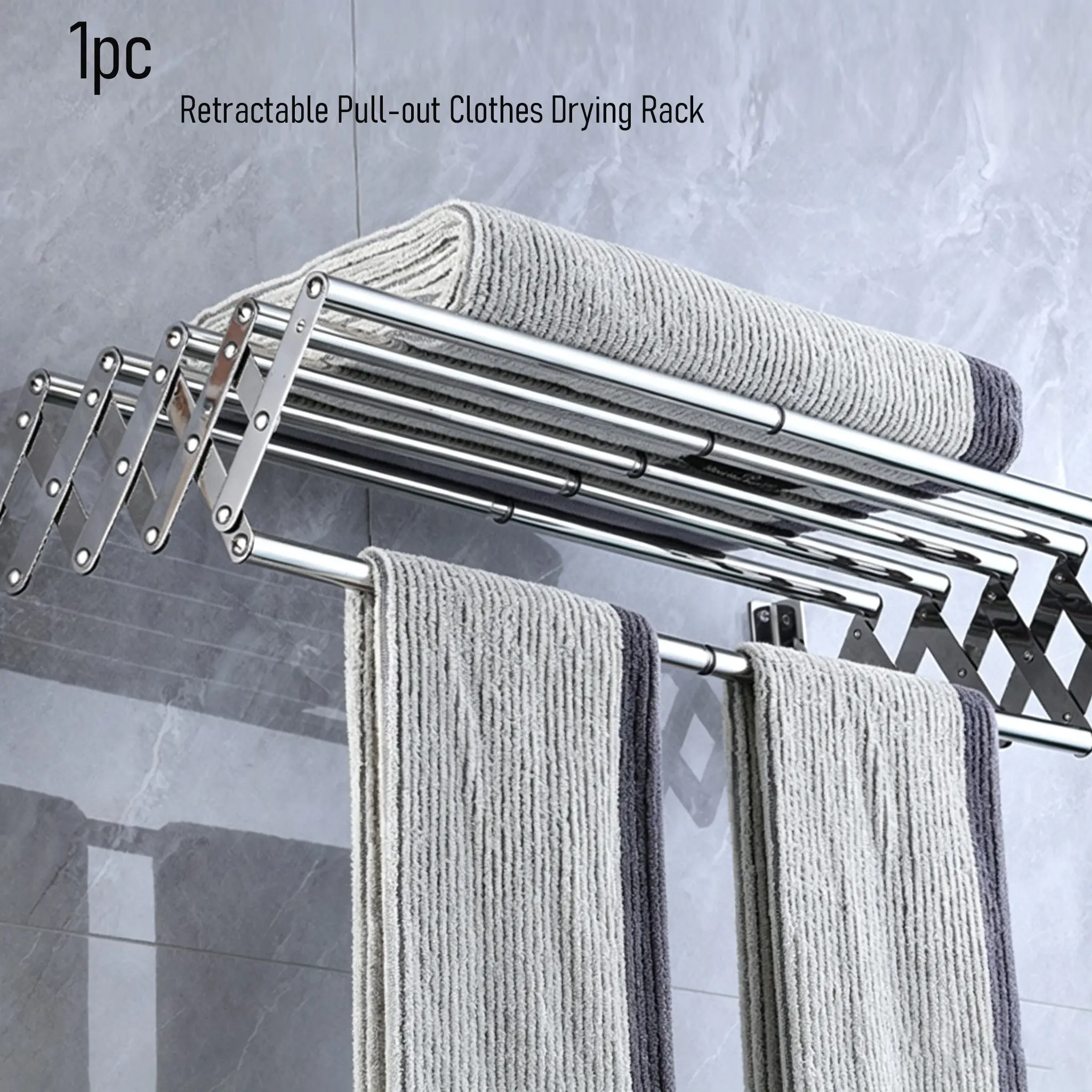 Stainless Steel Extendable Clothes Rack, Wall-Mounted Multi-Tier Laundry Hanger, Indoor Outdoor Space-Saving Drying Rack, Durable Heavy-Duty