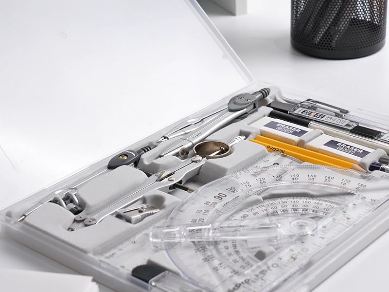 22 PCS Compass with Case, Drafting Set with Swing Arm Protractor,, Compass, Square Set, Mechanical Pencil, Back to School Supplies for Students