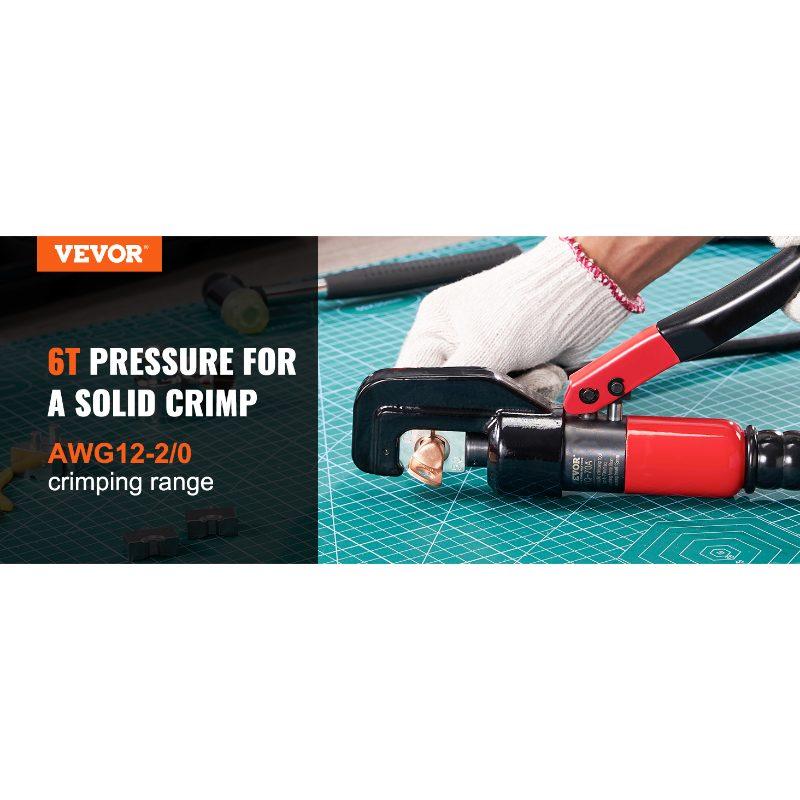 VEVOR Hydraulic Crimping Tool with 9 Sets of Dies AWG12-2/0 Copper And Aluminum Terminal Battery Lug Crimper, with a Cutting Pliers, Gloves, 5pcs Copper Ring Connectors, 8pcs Heat Shrink Sleeves
