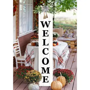 Outdoor Welcome Sign for Front Door Standing 47"X8" Large Farmhouse  Framed Tall Leaner Vertical Decor Rustic Home Outside Welcome Sign for Front Porch Decoration (White)