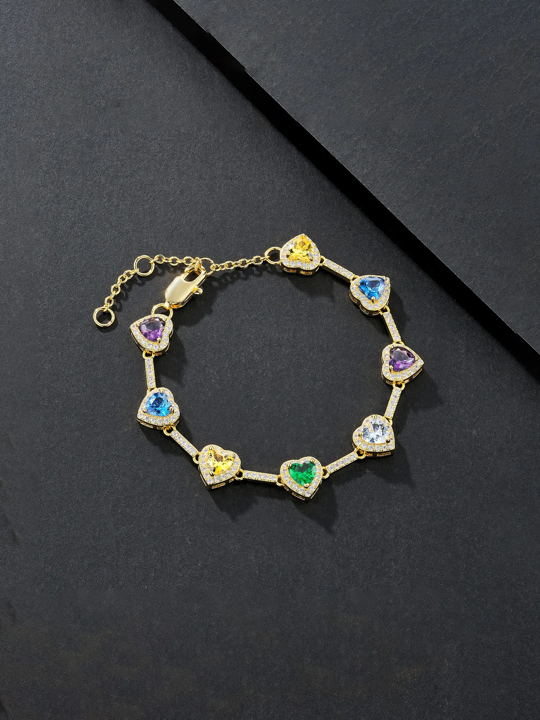 Iced Chics Multicolor Heart Zircon Bracelet, Punk Hip Hop Style, Unisex Couple Accessory, Party Gathering, Travel Photo Jewelry