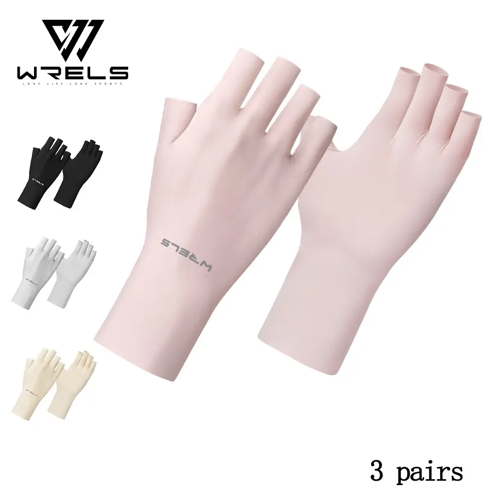 Wrels Summer Ice Silk Half Finger Gloves, Sun Protection Driving Gloves, UV Blocking Short Finger Quick Dry Nail Art Gloves