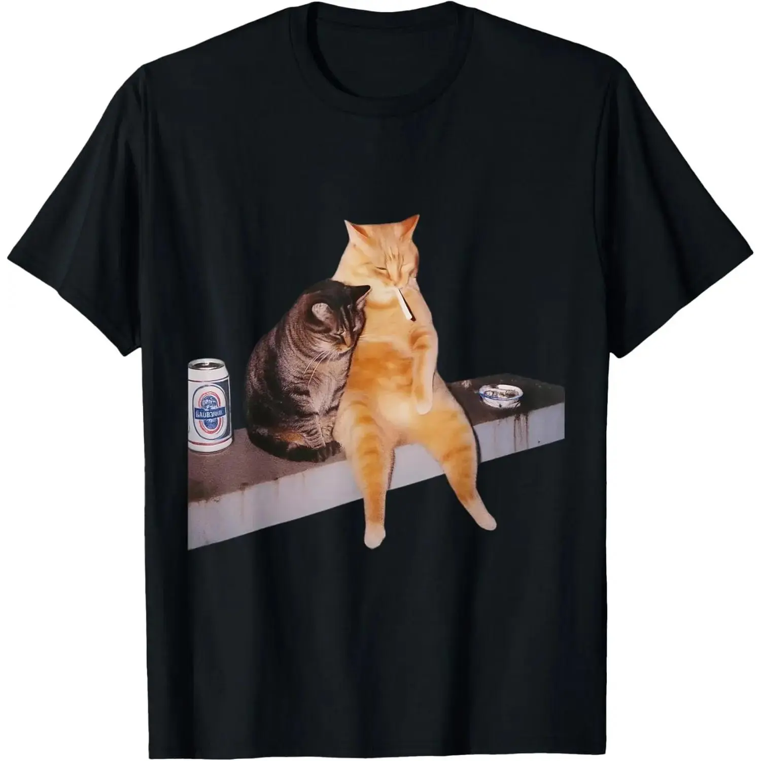 Cat Meme Cat Smoking Cigarette Casual Short Sleeve Cotton T-Shirt