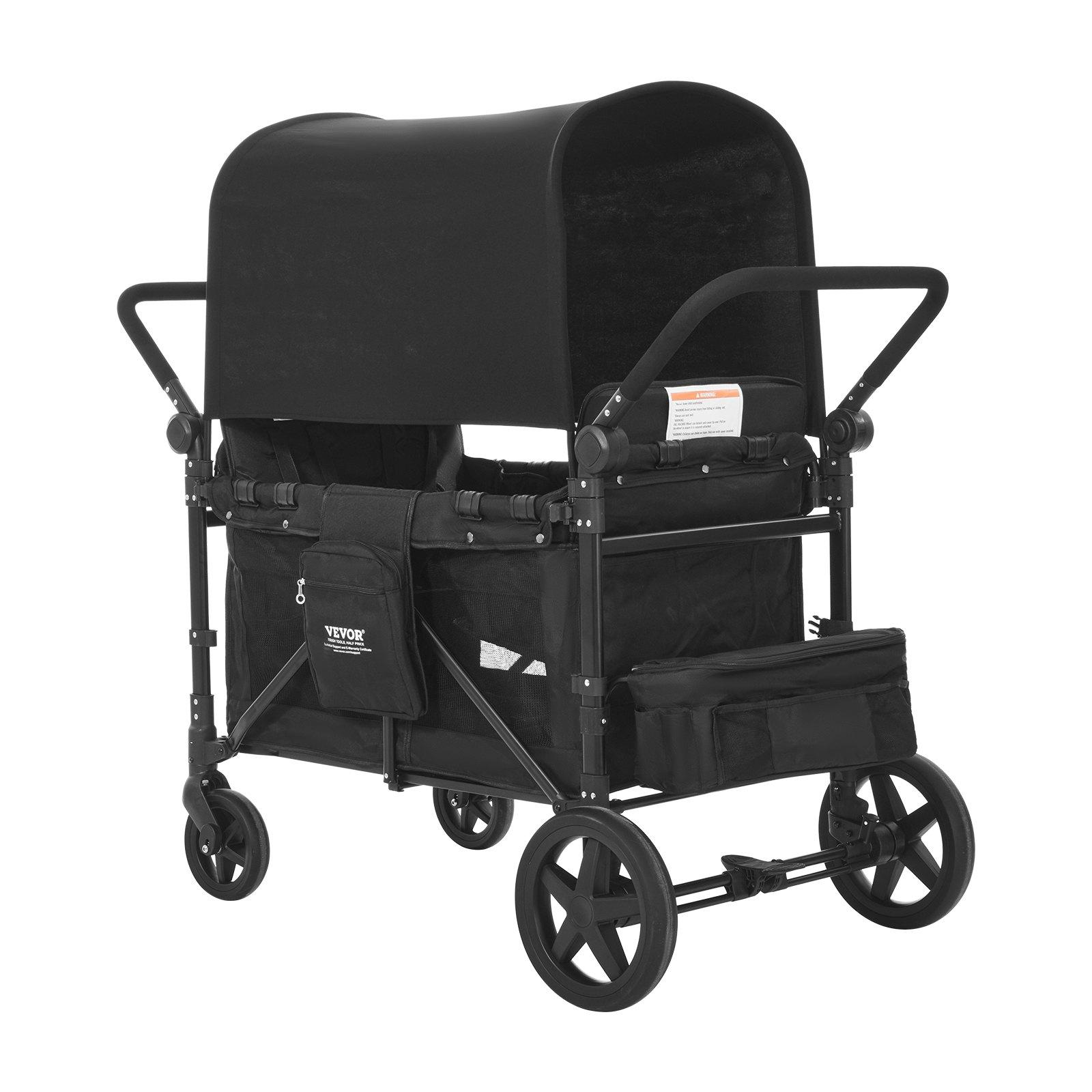 VEVOR Wagon Stroller for 4 Kids, Push Pull Quad Collapsible Stroller with Adjustable Handle, 5-Point Safety Harness & Removable Canopy, 4-Seater Stroller Wagon for Camping, Black (330LBS Loading) VEVOR Wagon Stroller for 4 Kids, Push Pull Quad Collapsible Stroller with Adjustable Handle, 5-Point Safety Harness & Removable Canopy, 4-Seater Stroller Wagon for Camping, Black (330LBS Loading)