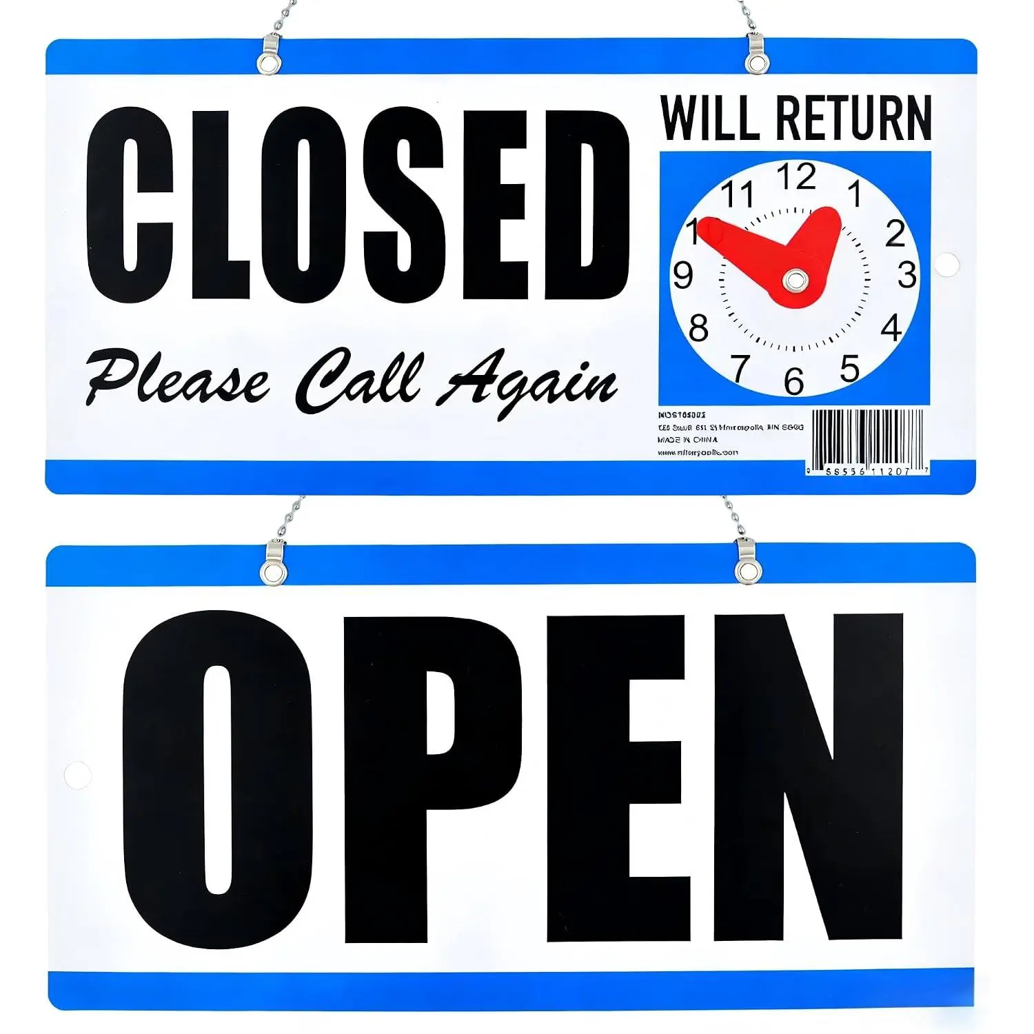 Closed Sign for Business - Double-Sided with Clock, 'Will Return' , Adjustable Return Time - Durable  Door Sign for Shops, Offices, Restaurants, and Small Businesses