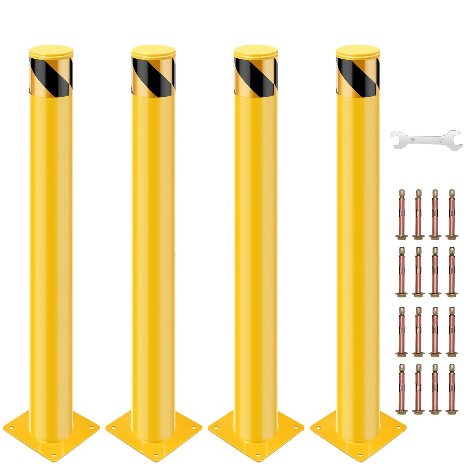 GARVEESafety Bollard Post, Steel Traffic Parking Barrier Bollards, Yellow, 48 x 4.5 inch, Available in Packs of 4, 6, or 8 for Versatile Safety and Traffic Control