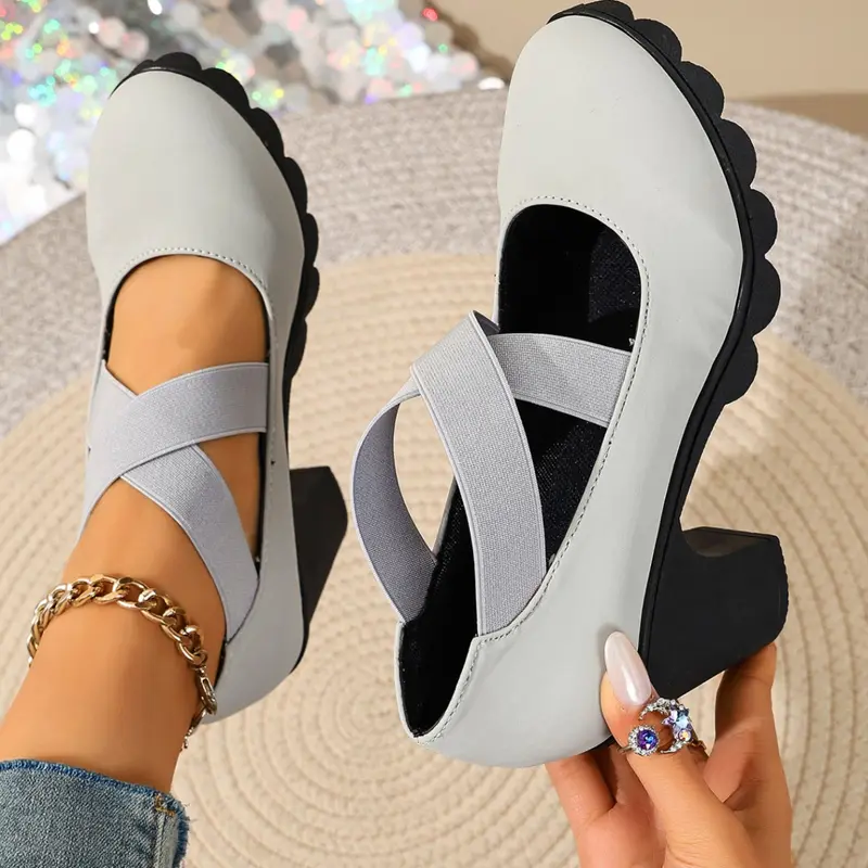 Women's Vintage Cross-Strap Mary Jane Pumps, platform mary janes, Chunky Platform Heels with Elastic Crisscross Straps for Work and Office Wear, Available in Three Colors