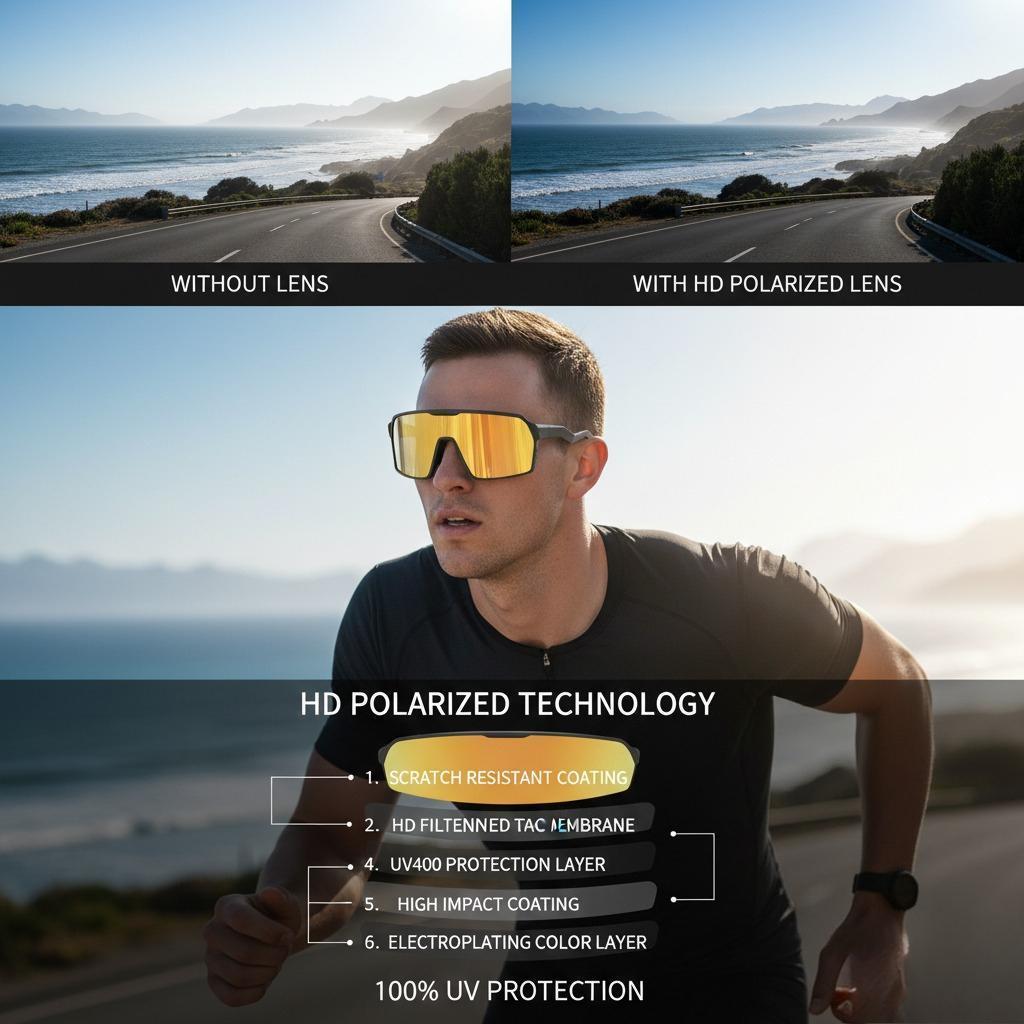 Polarized Wrap Around Sports Sunglasses Men Women, UV400 Protection Multi-Color Lightweight Shield Style for Mountain Biking Hiking Driving Outdoor Activities