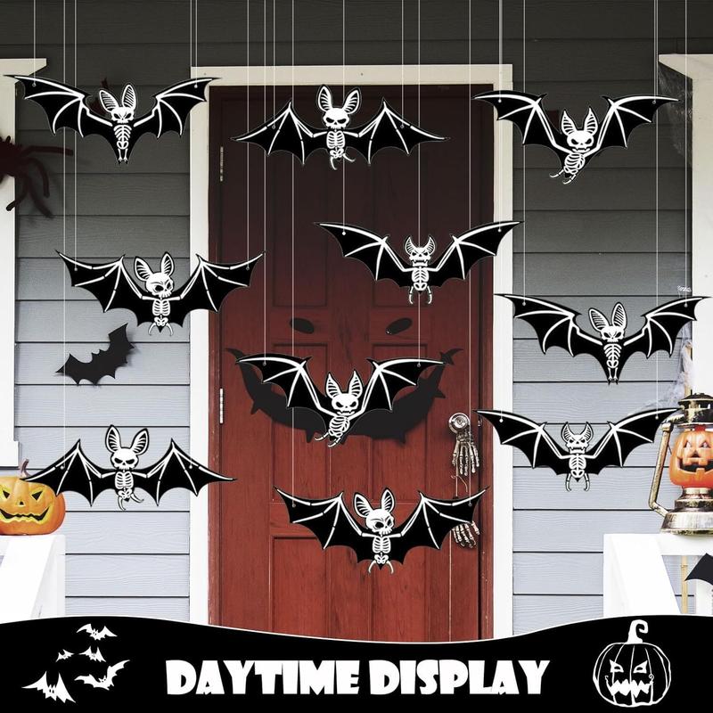 10 Pcs/set Halloween Decorations 3D Stereoscopic Bats, Fluorescent Glow in the Dark Props for Haunted House, Horror Wall Stickers