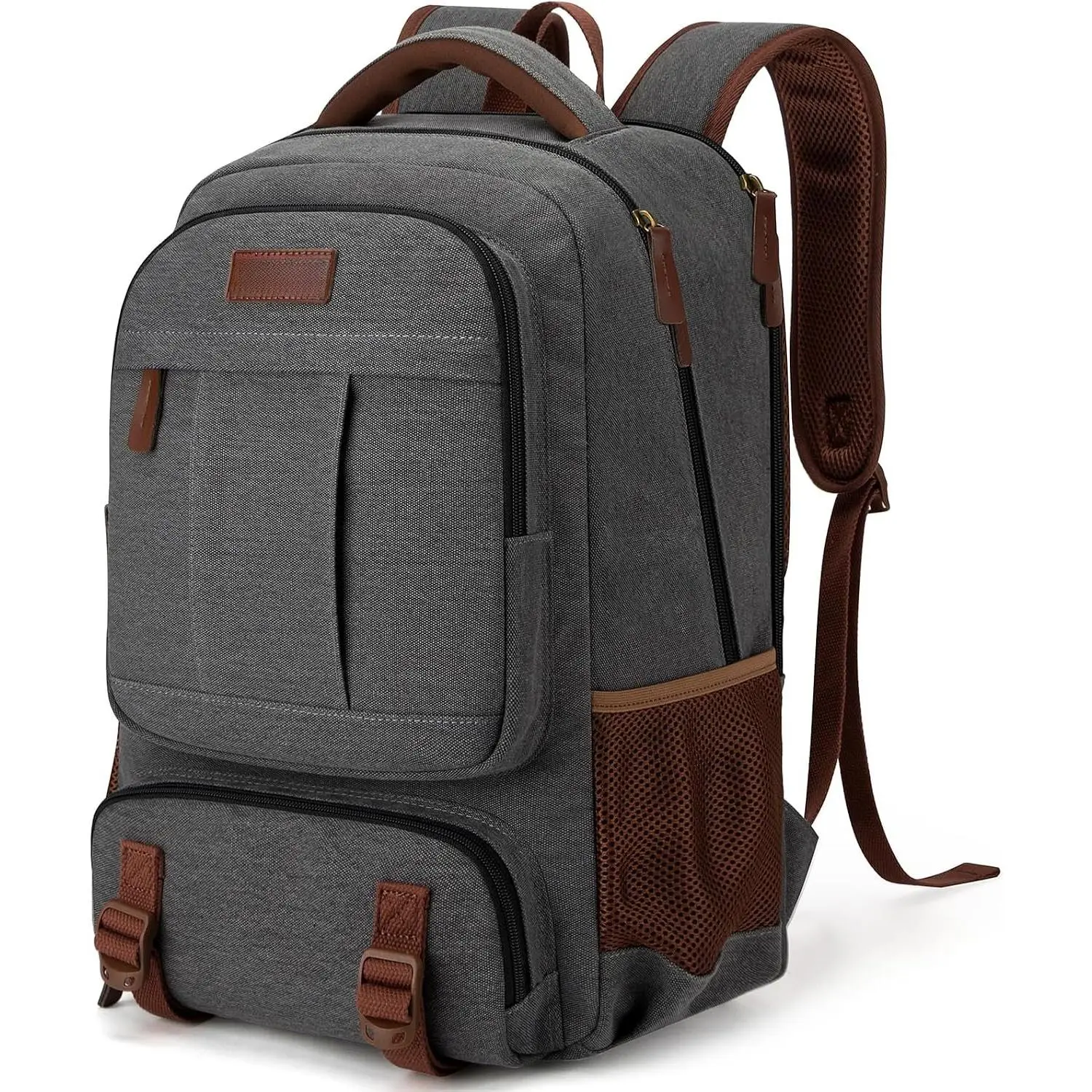 Canvas Laptop Backpack, Bag for Men Women,Travel Work Rucksack Fits 15.6 Inch Laptop, Large Capacity Bookbag(Dark Grey)