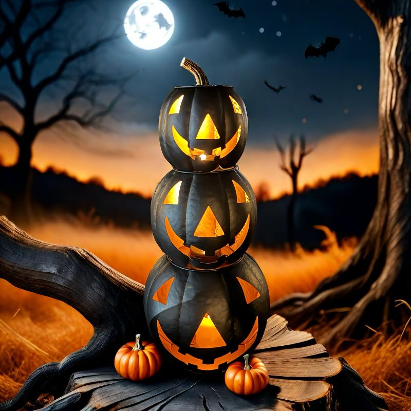 3pcs Halloween Metal Pumpkin Decorations - Black Hollow Face Design, Stackable & Durable, Indoor/Outdoor Use, Easy Assembly, No Candle Included, Perfect for Halloween Festivities, Halloween Decorations