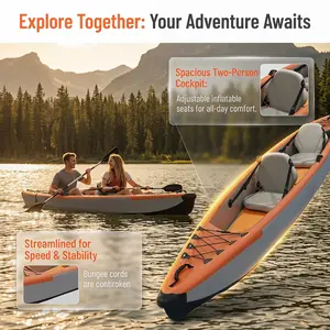 Inflatable Kayak 2 Person, Heavy Duty High Pressure Raft Boat, Portable Drift Canoe for Fishing, Camping, River & Lake#SummerVibes