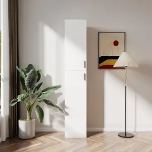 13.78*11.50*74.80 Inch White Freestanding 2-Door Kitchen Pantry Storage Cabinet 3 Fixed Shelves Melamine 15mm Particle Board 3mm MDF Back Panel Waterproof Tall Bookcase for Kitchen Living Study, Pantry Cabinet Organization, Easy-Care