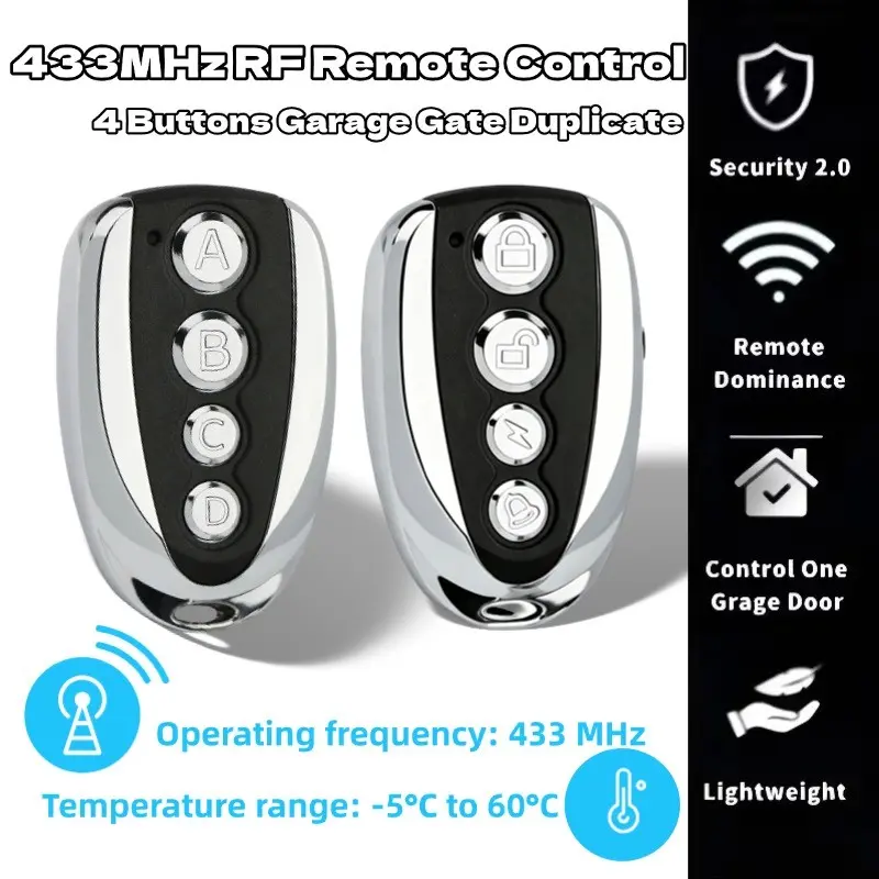 RF 433mhz Four-Button Metal Remote Control, Universal Wireless Copy Key for Garage Door, Barrier Gate, Roller Shutter, Model Hfy-Kg30