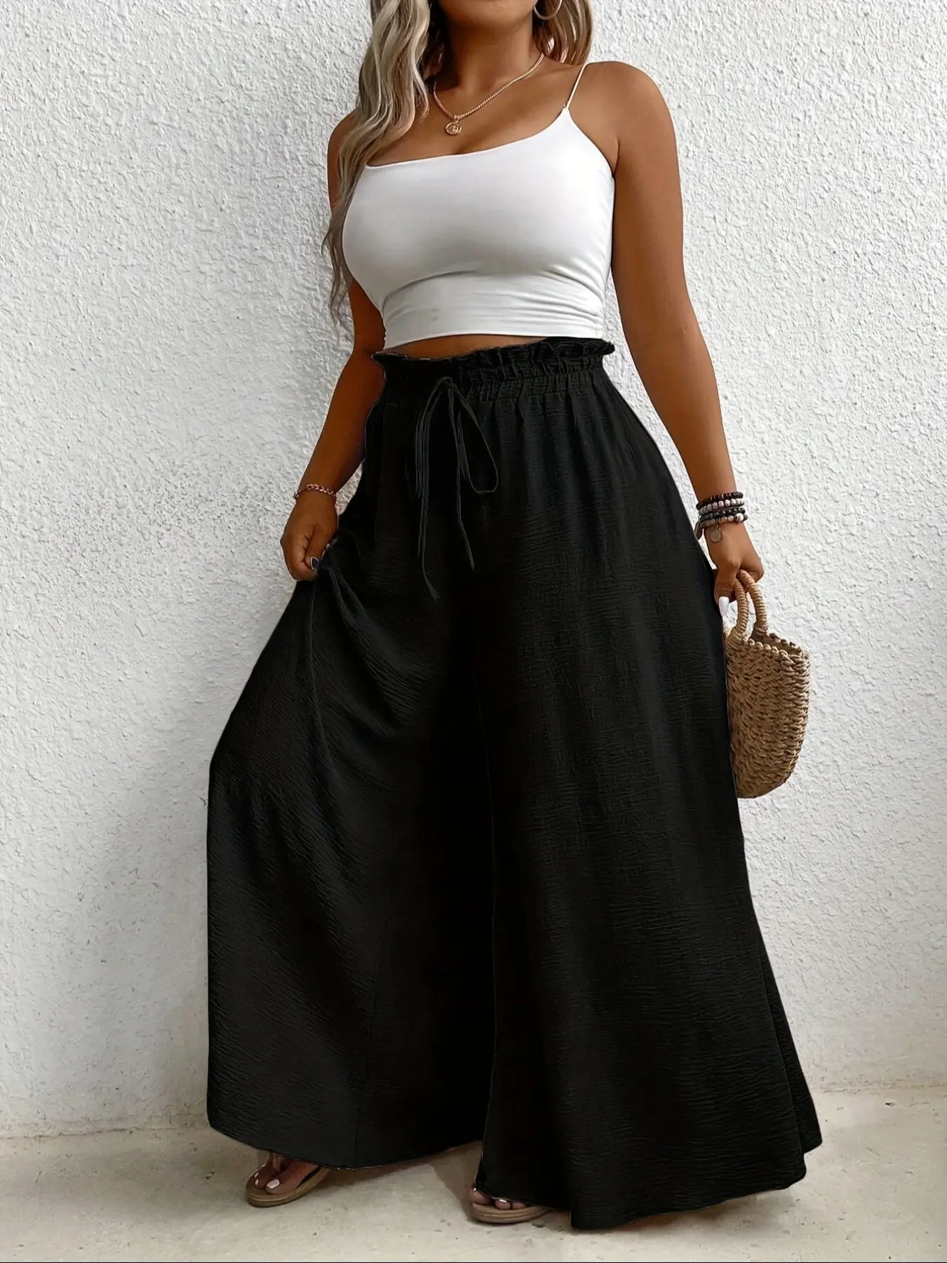Elegant Basic Plus Size Women's Oversized Wide Leg Pants, Loose Fit Commuter Style, Drapey Casual Trousers