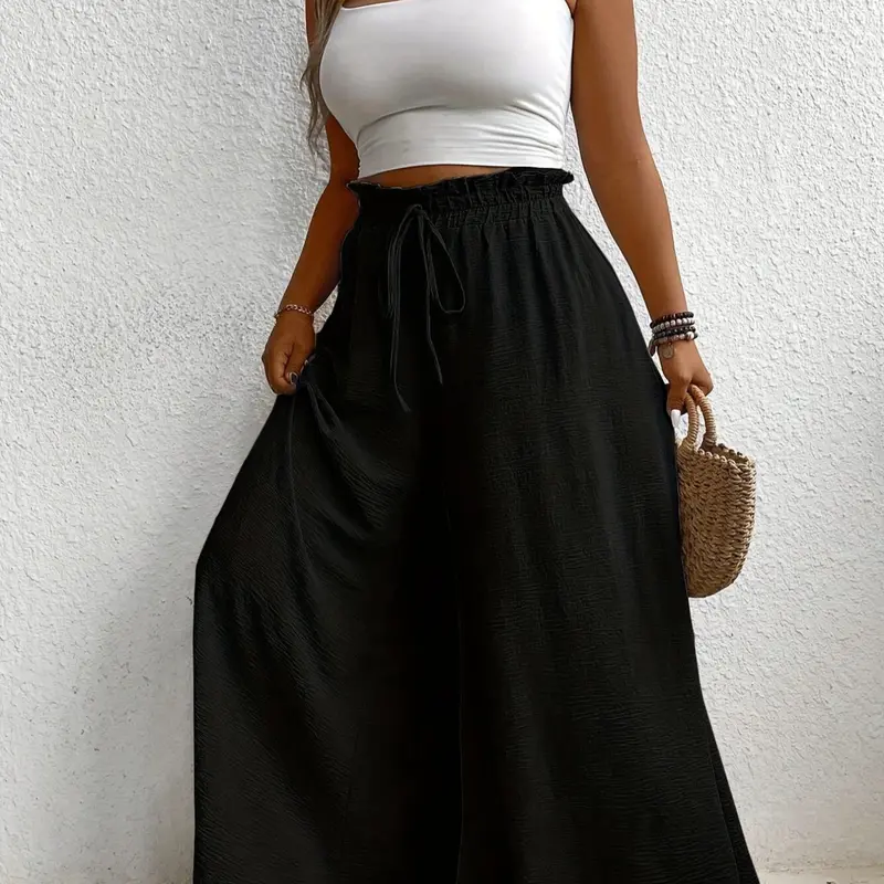Elegant Basic Plus Size Women's Oversized Wide Leg Pants, Casual Long Pants, Loose Fit Commuter Style, Drapey Casual Trousers