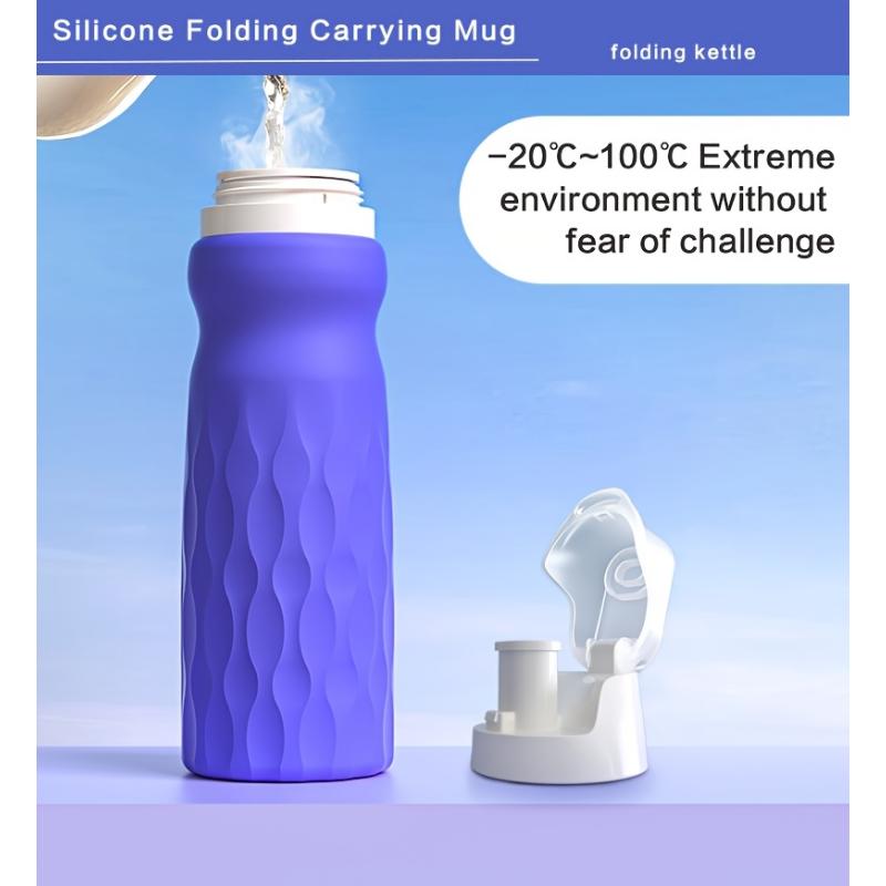 Shock-Resistant Foldable Water Bottle - Made from Food-Grade Silicone, Double Lock Leak-Proof for Gym And Hiking | Fits in Cup Holders & Complies with Airport Security