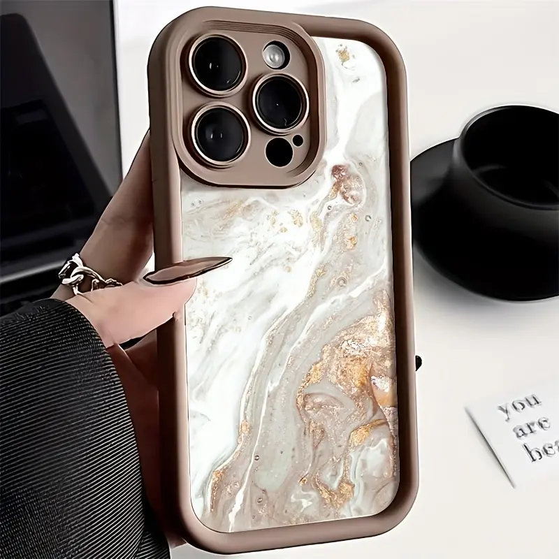 Neutral White Gold Vein Liquid Marble Print TPU Tough Phone Case for iPhone 11 12 13 Mini 14 Plus 15 16 E 17 Pro Max Plus Air, Anti-Slip Shockproof Durable Phone Casing