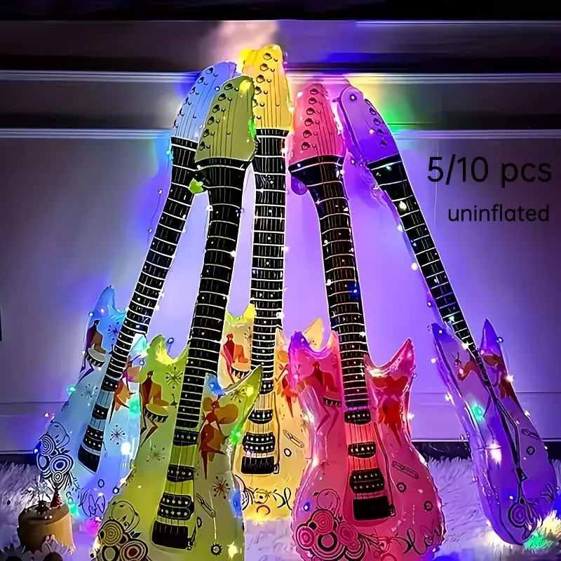 5/10 Pack Inflatable Rock Guitar Balloons, Party Balloons, Colorful Foil, Perfect for Disco Parties, Birthdays, Music Events, Nightclub Decorations