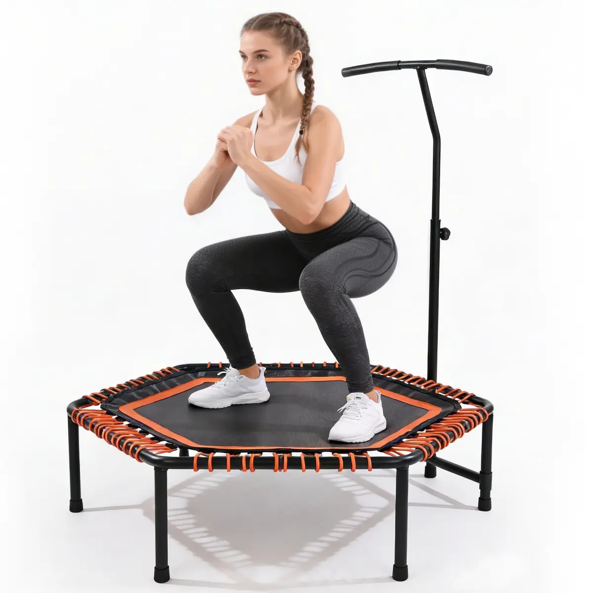 48" Mini Rebounder for Adults with Adjustable Handle Bar, Bungee Ropes, Stable & Quiet, Indoor Outdoor, Whole-Body Workout & Relaxation ,Fitness Trampoline for Home and Gym, Cardio & Strength Training