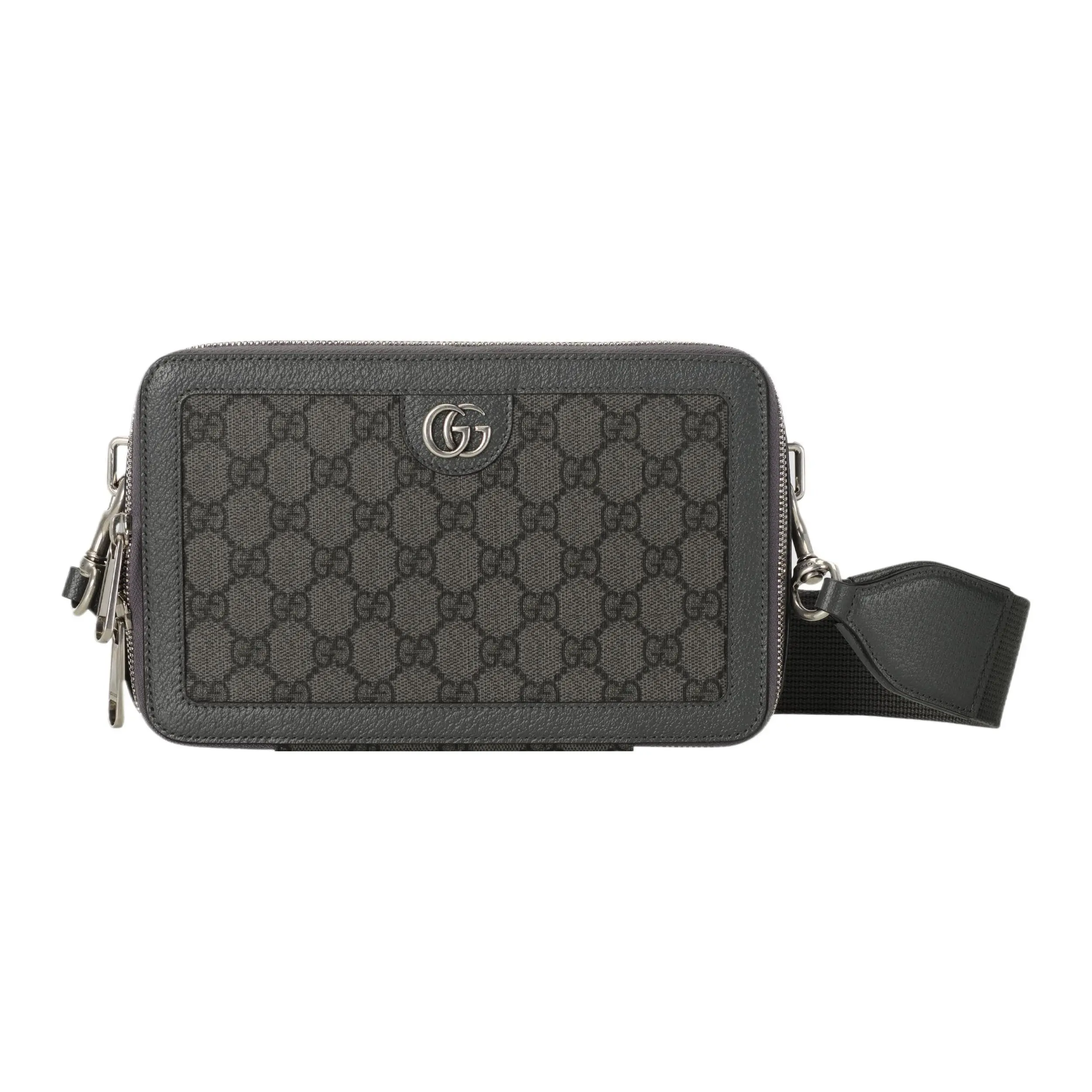 Gucci Ophidia Distressed Double-G Logo Crossbody Bag for Men, Canvas and Leather Trim, Gray and Black