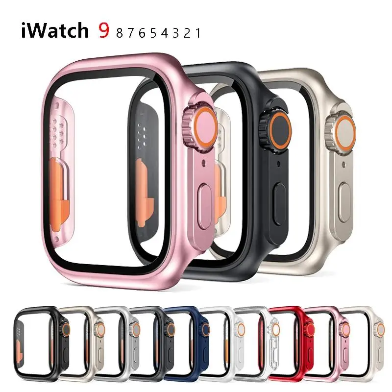 Glass+Case for Apple Watch 44mm 45mm 41mm 40mm 42mm 38mm Screen Protector Cover Change Ultra Bumper iWatch Series 9 8 7 SE 6 5 3