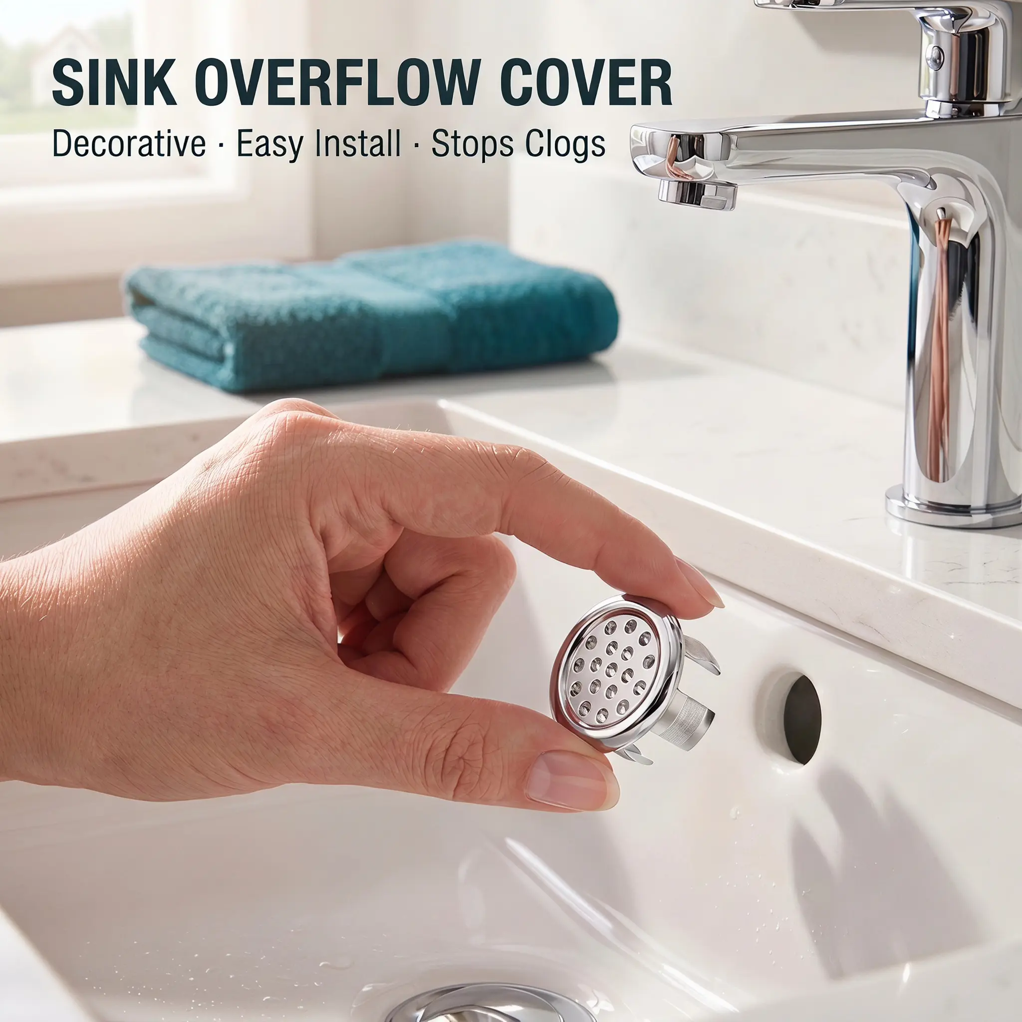 4 PCS Round Basin Sink Overflow Cover Ring Insert Replacement, Durable Construction & Easy Installation Sink Overflow Ring Cover Insert, Bathroom Accessories Set, Bathroom Gadgets-YY0