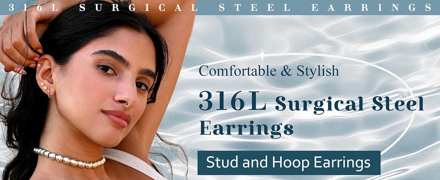 Jstyle Hypoallergenic Flat Back Stud Earrings for Women Men Surgical Stainless Steel Earrings for Sensitive Ears Small Stud Hoop Silver Gold Black Earrings Cartilage Earring Set for Multiple Piercing