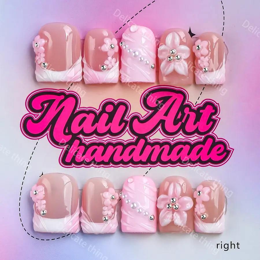 Y2K Style Press-On Nails, 10pcs Handmade Artificial Nails, XS-S-M-L Sizes, Perfect for Parties, Includes Jelly Glue, Crystal Stick and File, Handmade Press Ons