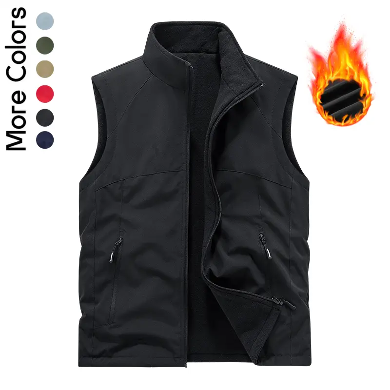 Men's Reversible Fleece Vest, 2‑Way Wear Windproof Sleeveless Jacket, Warm Zip‑Up Outerwear Gilet for Outdoor,Suitable for outdoor sports and fishing attire