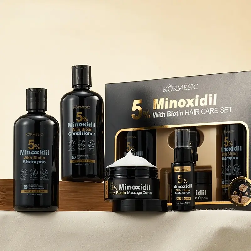 KORMESIC 5% Minoxidil for Men, Minoxidil for Women Hair GrowthTreatment, Hair Growth System, Beard Growth 4Pcs Hair Care Set, Biotin & Castor OilEnriched,Strengthens Weak Roots, Repairs Thinning Hair