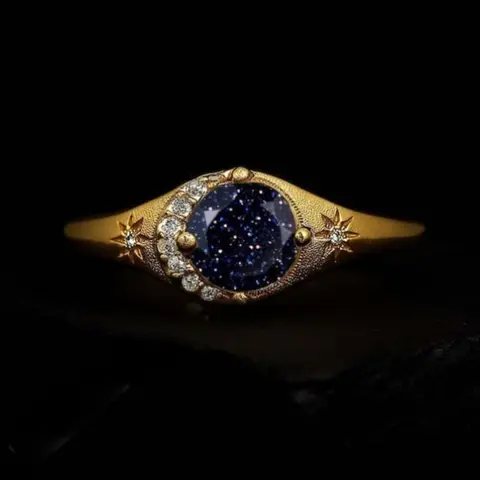 Vintage Golden Plated Starry Sky Blue Cubic zirconia Ring for Women, Celestial Star Cubic zirconia Accent, Gothic Victorian Statement Jewelry Gift Wedding Ceremonies Beautiful Rings