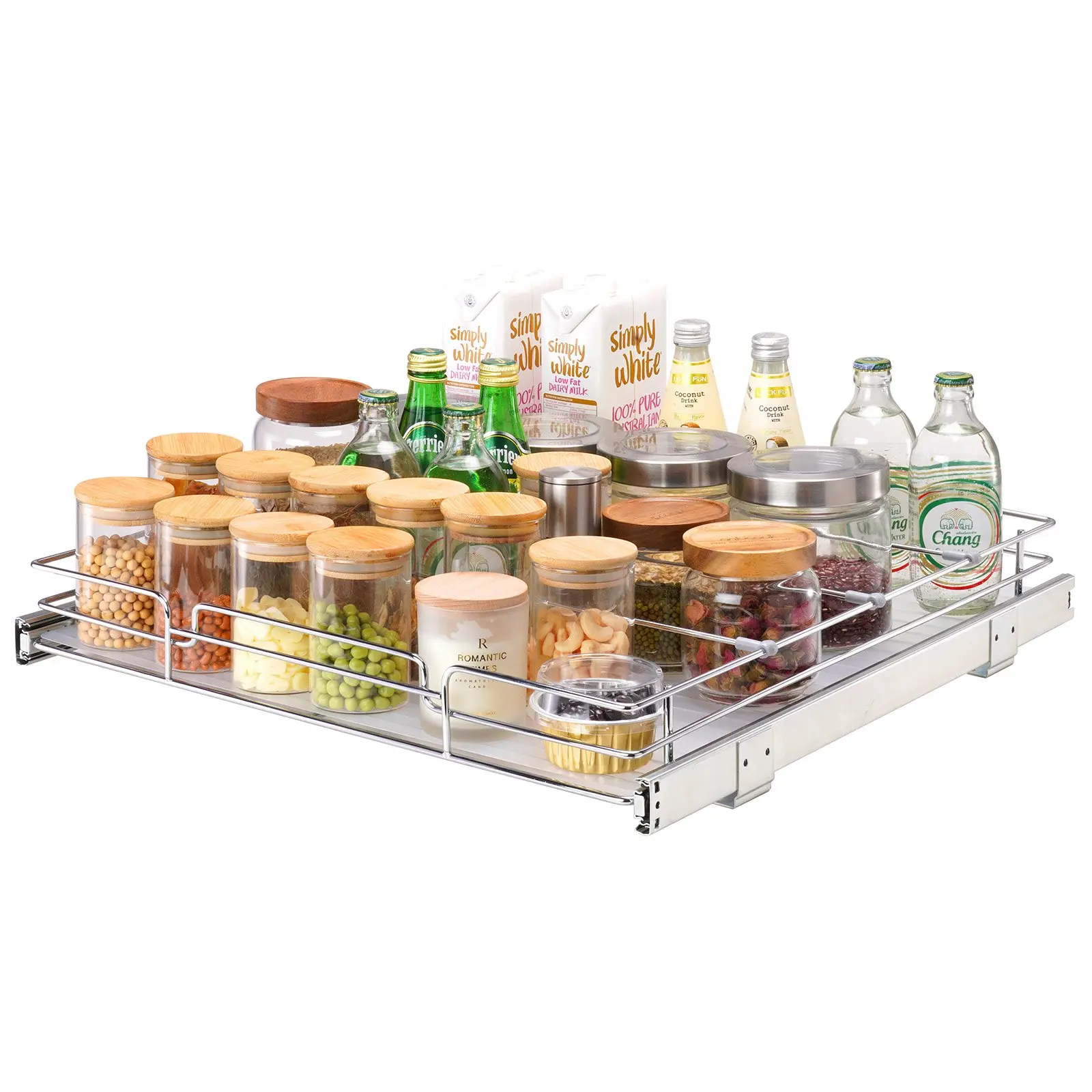 VEVOR Heavy Duty Rectangular Roll Out Cabinet Organizer, Single Unit Functional Steel Drawers with Roll Out Base, 21.5"Wx21"Dx3.5"H Size, 23"Wx22"Dx7"H Cabinet Install Fit for Home Under Sink