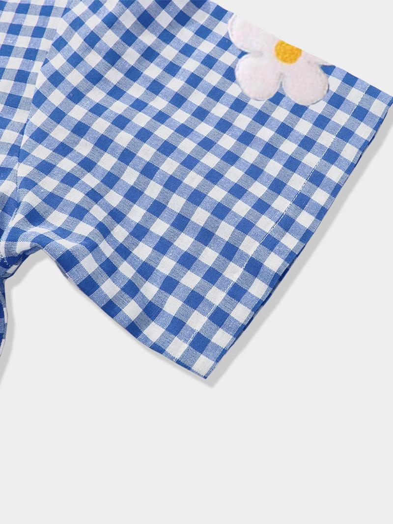 Men's Floral Embroidery Short Sleeve Shirt, Regular Fit Casual Street Retro Gingham Graphic Button Front Top for Summer, Men's Clothes for Daily Wear