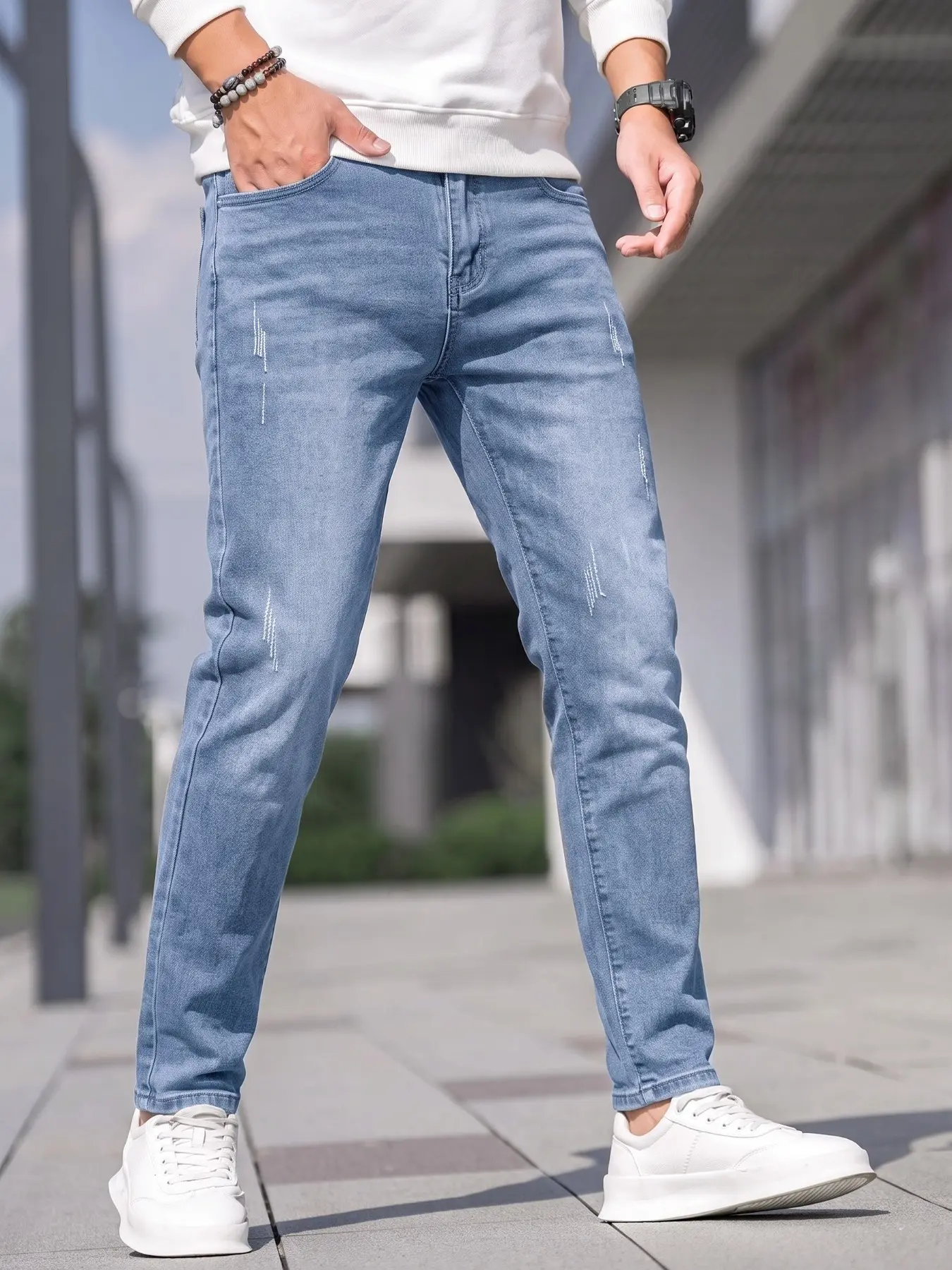 Men's Versatile Slim Fit Jeans, Flexible Stretch Straight Leg Denim Jeans, Fashionable Simple Plain Design for Daily Wear, Stylish and Comfortable