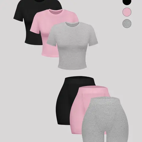 Women's Casual Basic Solid Short Sleeve Top & High Waist Shorts 6-Piece Set, Fashion Breathable Daily Outdoor Summer Wear Blouse Shorts Set
