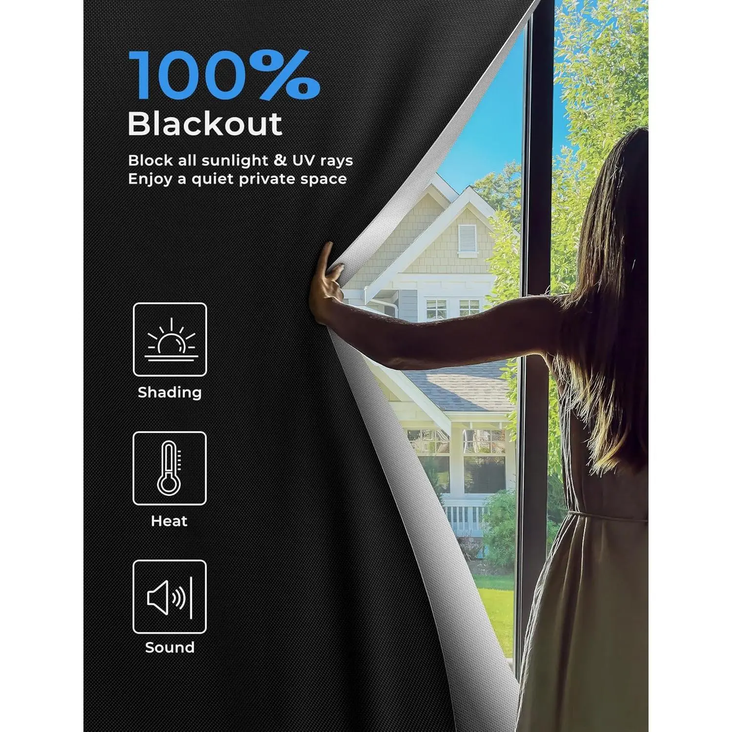 Bedroom Portable Curtains 42"x60", No Drill Black Out Shades with Upgraded Tapes, 100% Blackout Window Insulated Blinds for