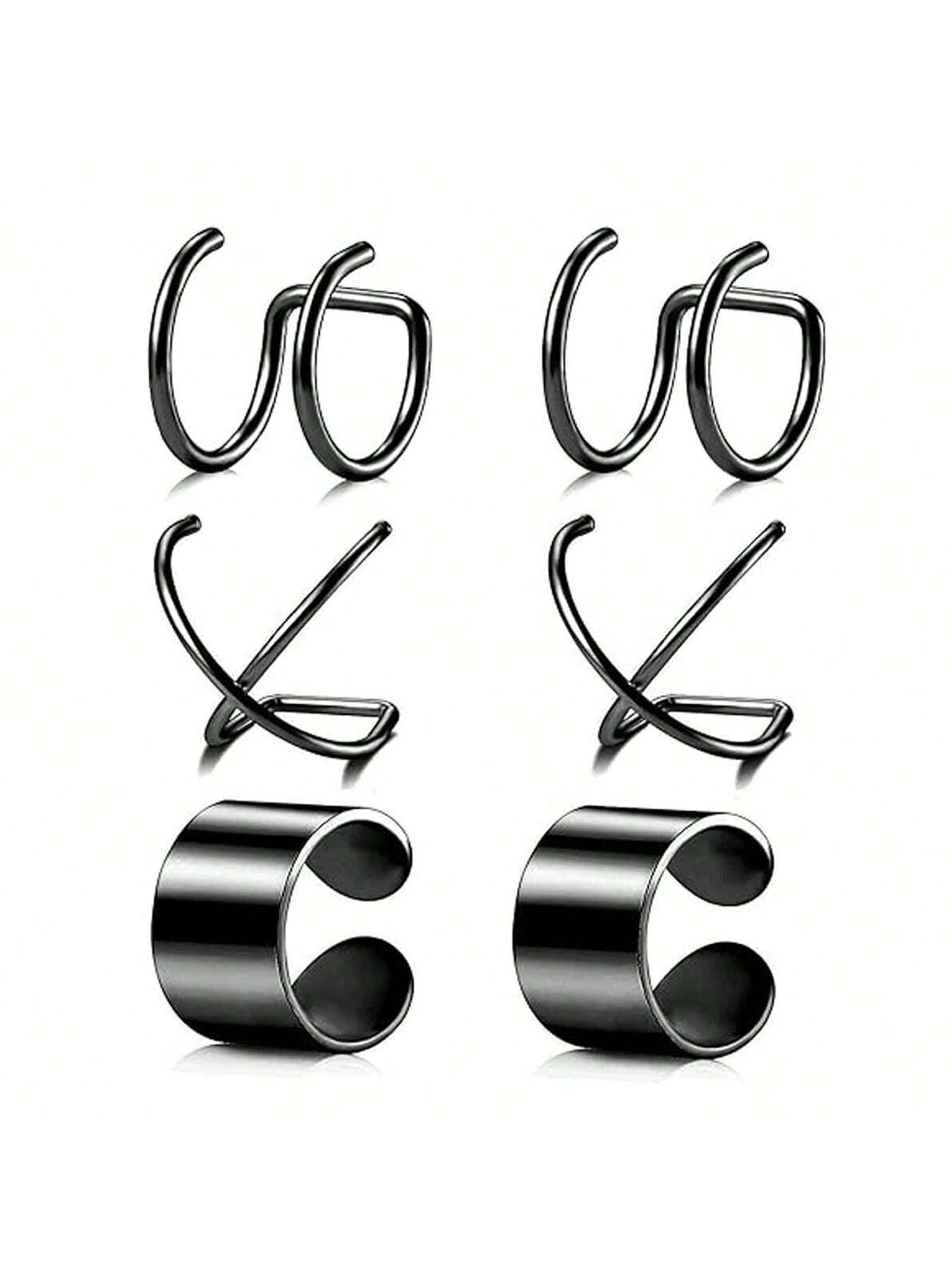 3 Pairs of Minimalist No-Pierce Clip-On Earrings, Unisex Stainless Steel Fashion Ear Plugs, Gender-Neutral Non-Piercing Accessories, Non Piercing Jewelry