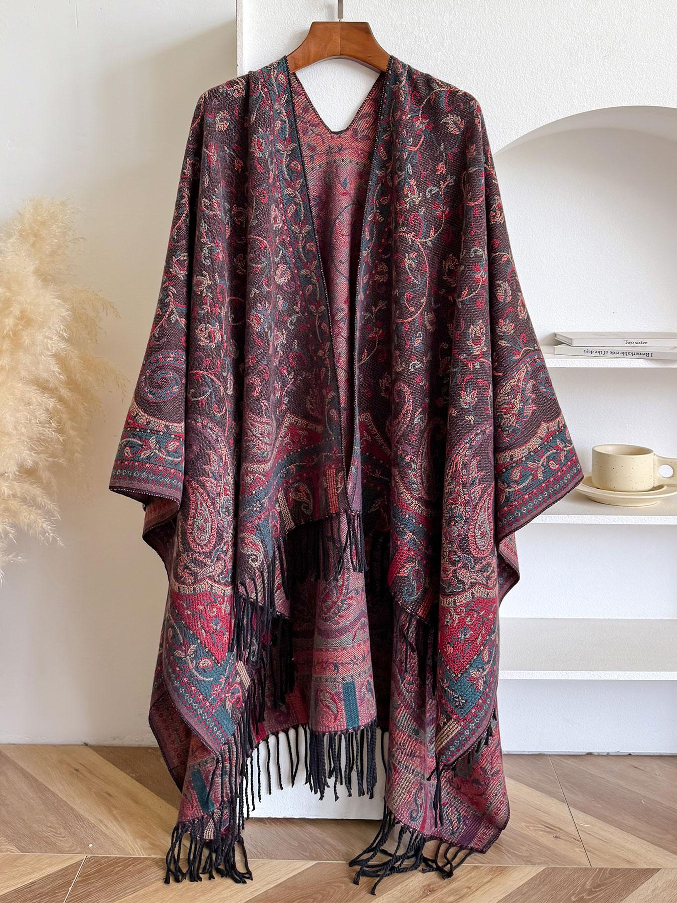 Bohemian Style Woven Shawl Scarf, Thick Fabric Fall Winter Accessory, Loose-Fit Design for Women & Girls, Perfect for Outdoor Travel Use