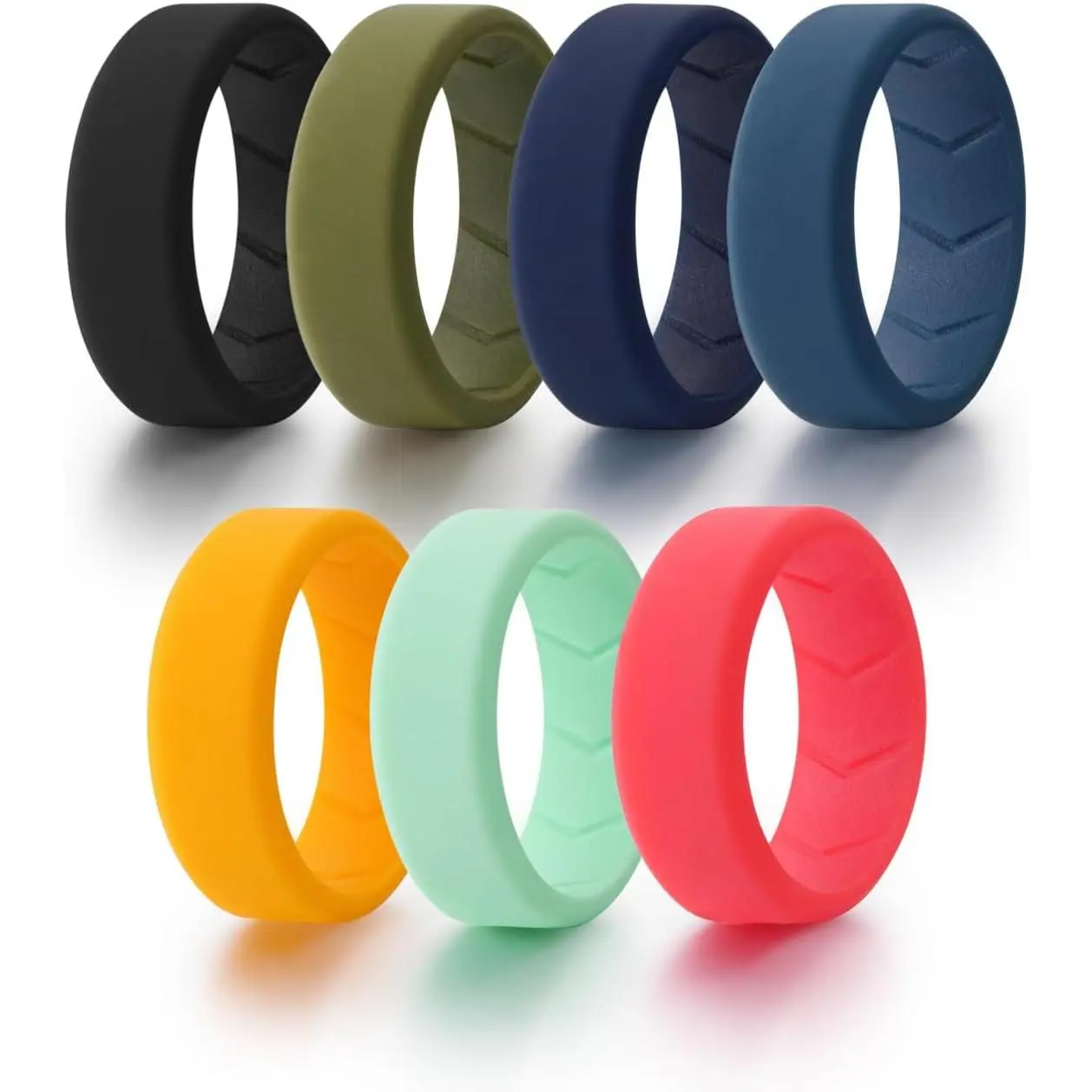 7 Pack  Wedding Bands for Men, 8mm Wide Rubber Wedding Rings,  Breathable Men's  Ring for Him, Bright Colors   Fitness Size 7-15