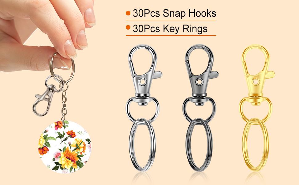 60PCS Keychain Making Kit, Including 30PCS Keychains Clips Hooks and 30PCS Key Chain Rings, Lobster Claw Clasps with Keychains Rings Accessories for Jewelry Making