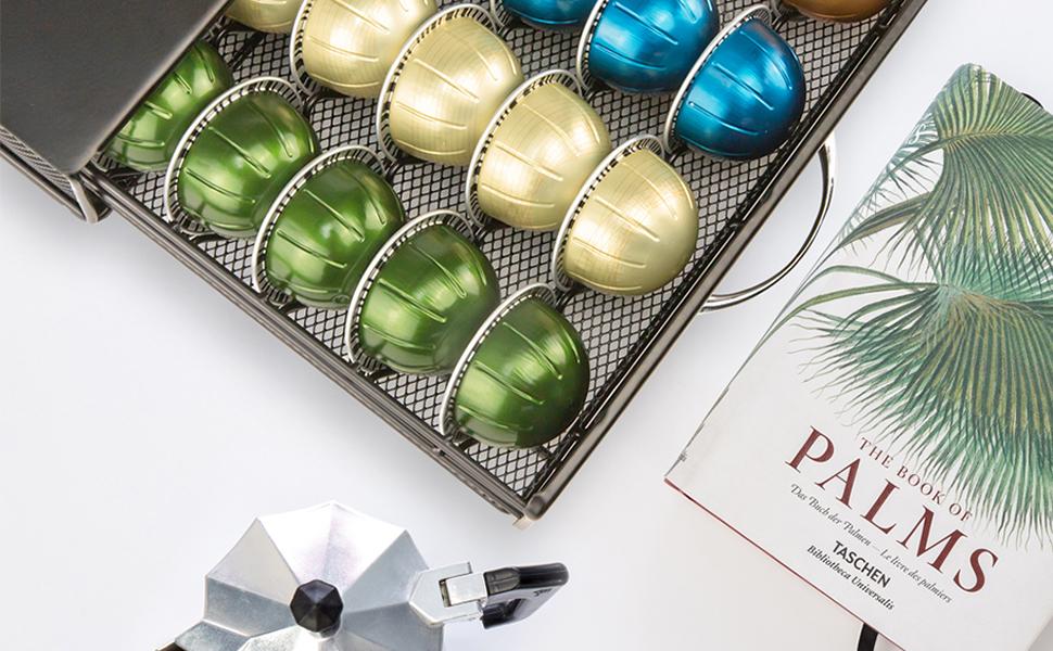 Nespresso Vertuoline Capsule Storage Drawer Vertuo Coffee Holder Metal Multiple Flavors Pods Organizer 40 Capacity