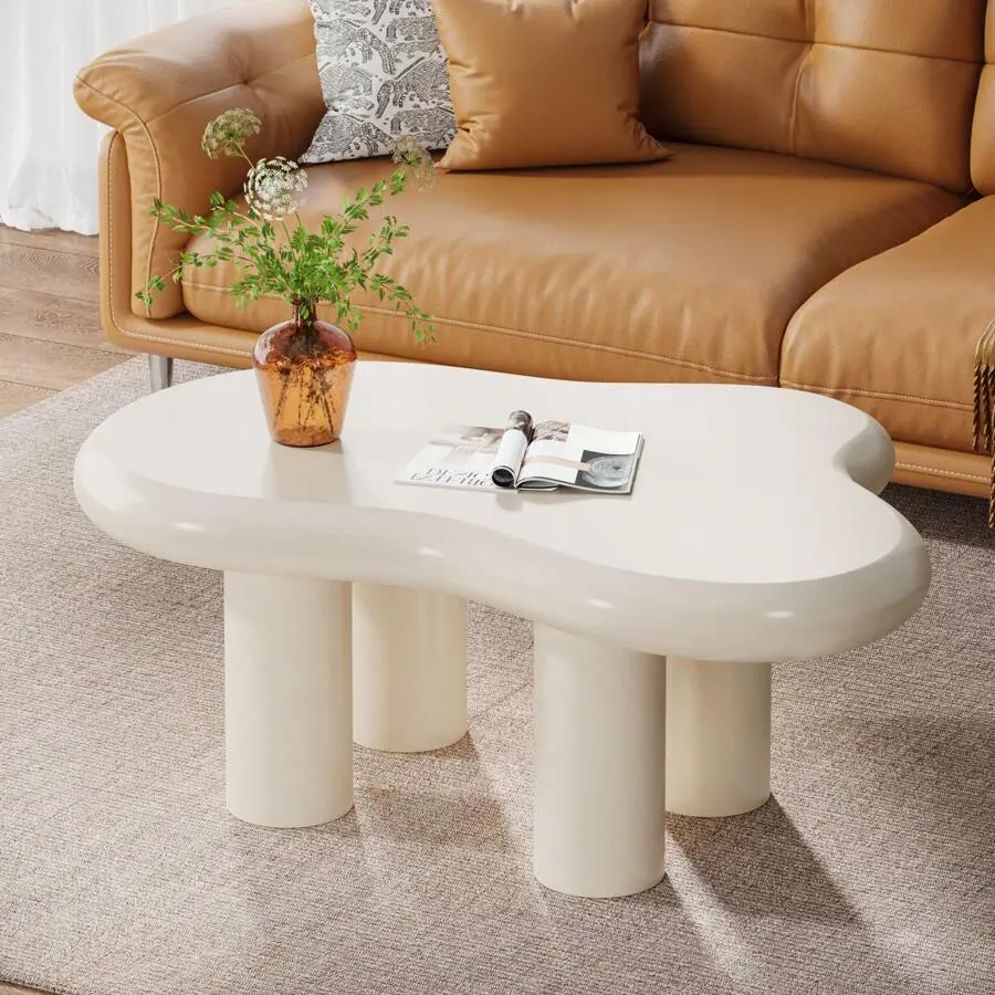 Cloud Coffee Table, Cute Cream Coffee Table With 4 Solid Legs, Modern Carton Center Table Living Room, Home Office, Funky Minimalist Tea Table