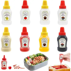 8 Pcs Mini Ketchup Bottles,25ml Condiment Squeeze Bottle,Plastic Portable Containers for Adults,Office,Lunchbox,Picnic,Oil,Soy Sauce,Honey,Salad Dressing