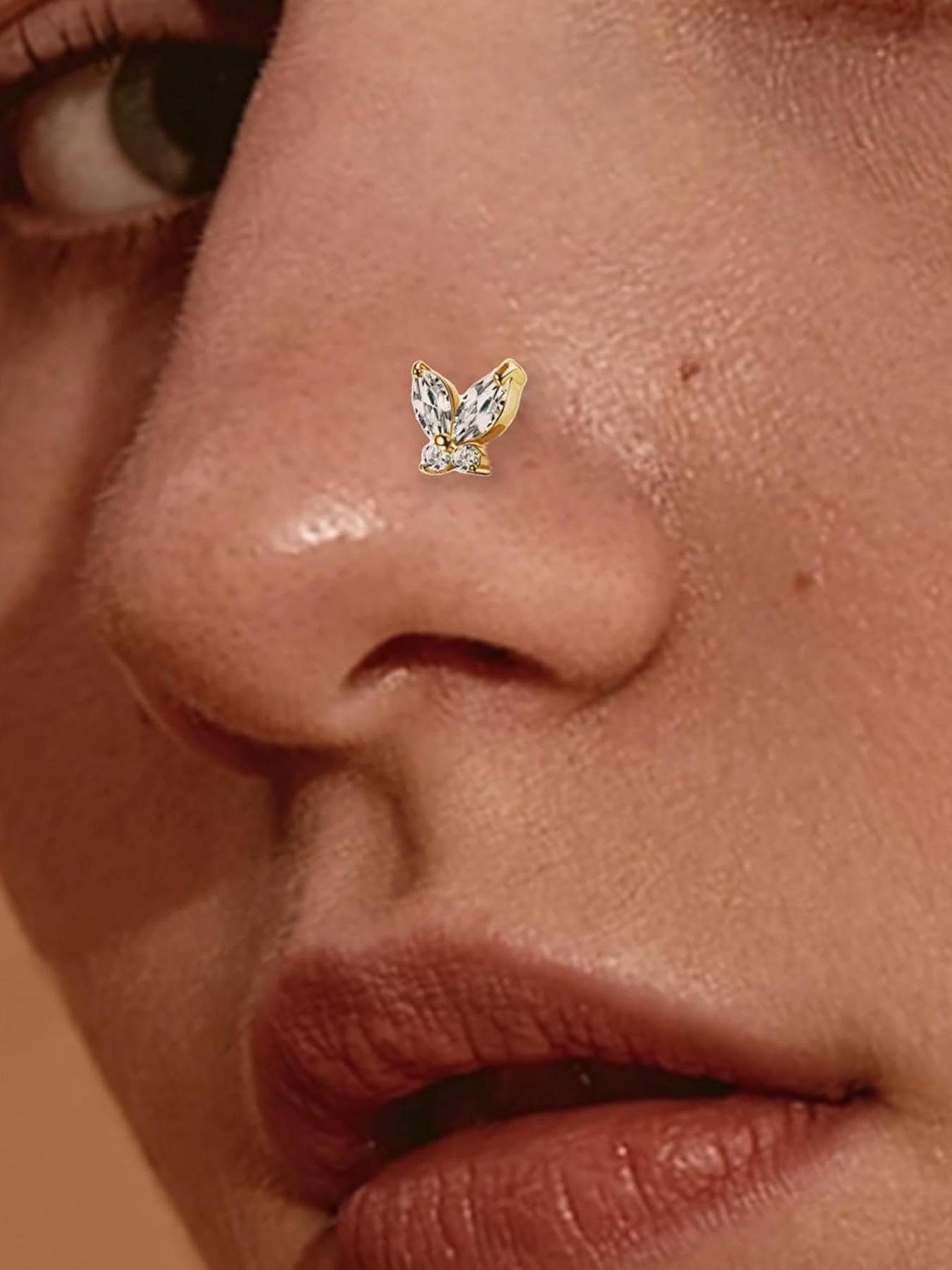 Fashionable Nose Rings, L Shaped Nose Studs, Dangle Nose Studs, Stainless Steel Nose Rings, Nose Cuff, Body Piercing Jewelry for Women & Men, Double Nose Pierced Jewelry