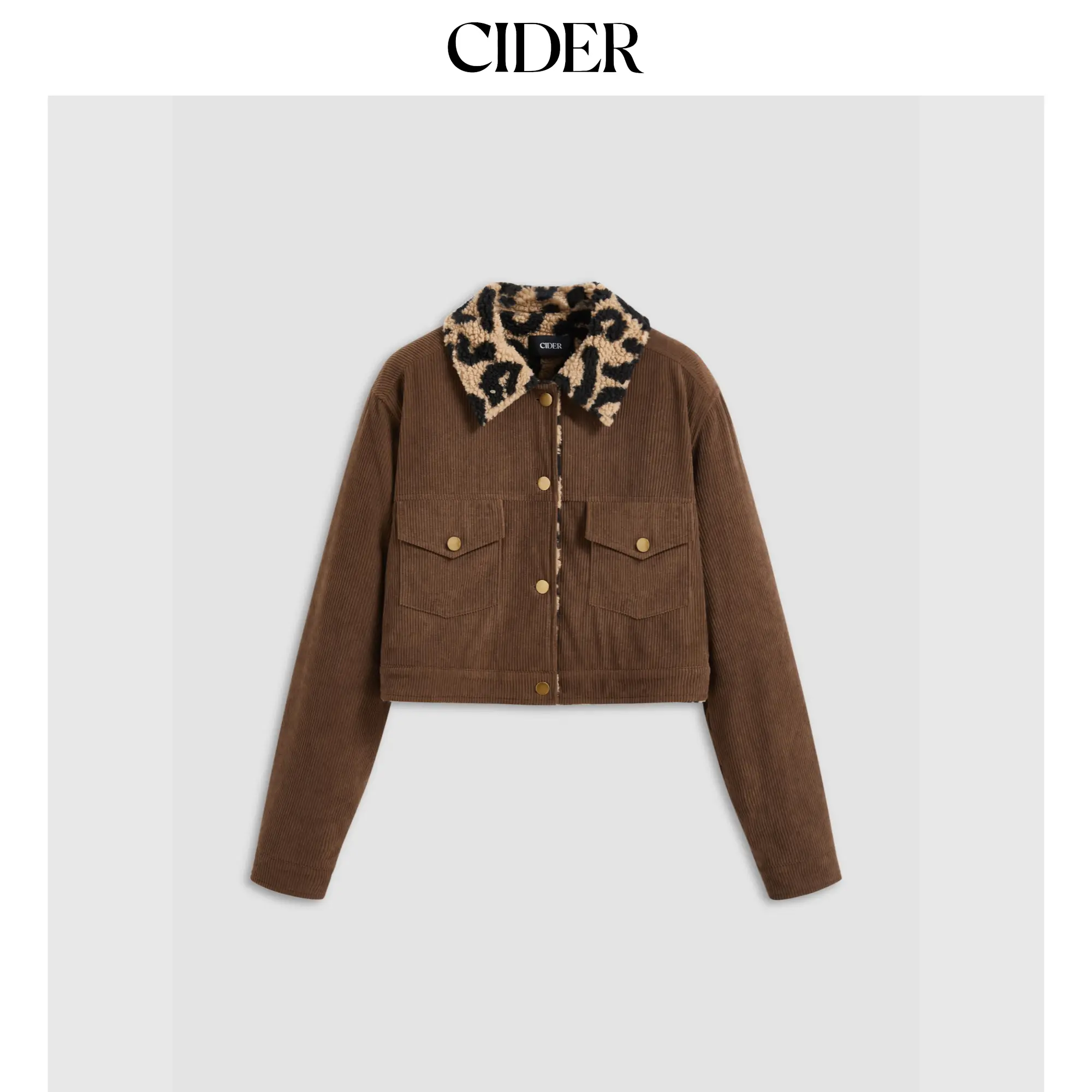 Cider [size 2-10] Corduroy Collar Pocket Jacket With Leopard Fleece Lining SohoChic