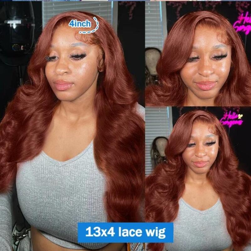 Bling Hair Dark Ginger Reddish Brown Body Wave 13x4 13x6 Hd Lace Frontal Human Hair Wig Brazilian Wavy Pre Plucked Transparent Lace Color Wig for Black Women with Baby Hair 34inch TikTokShopHolidayHaul
