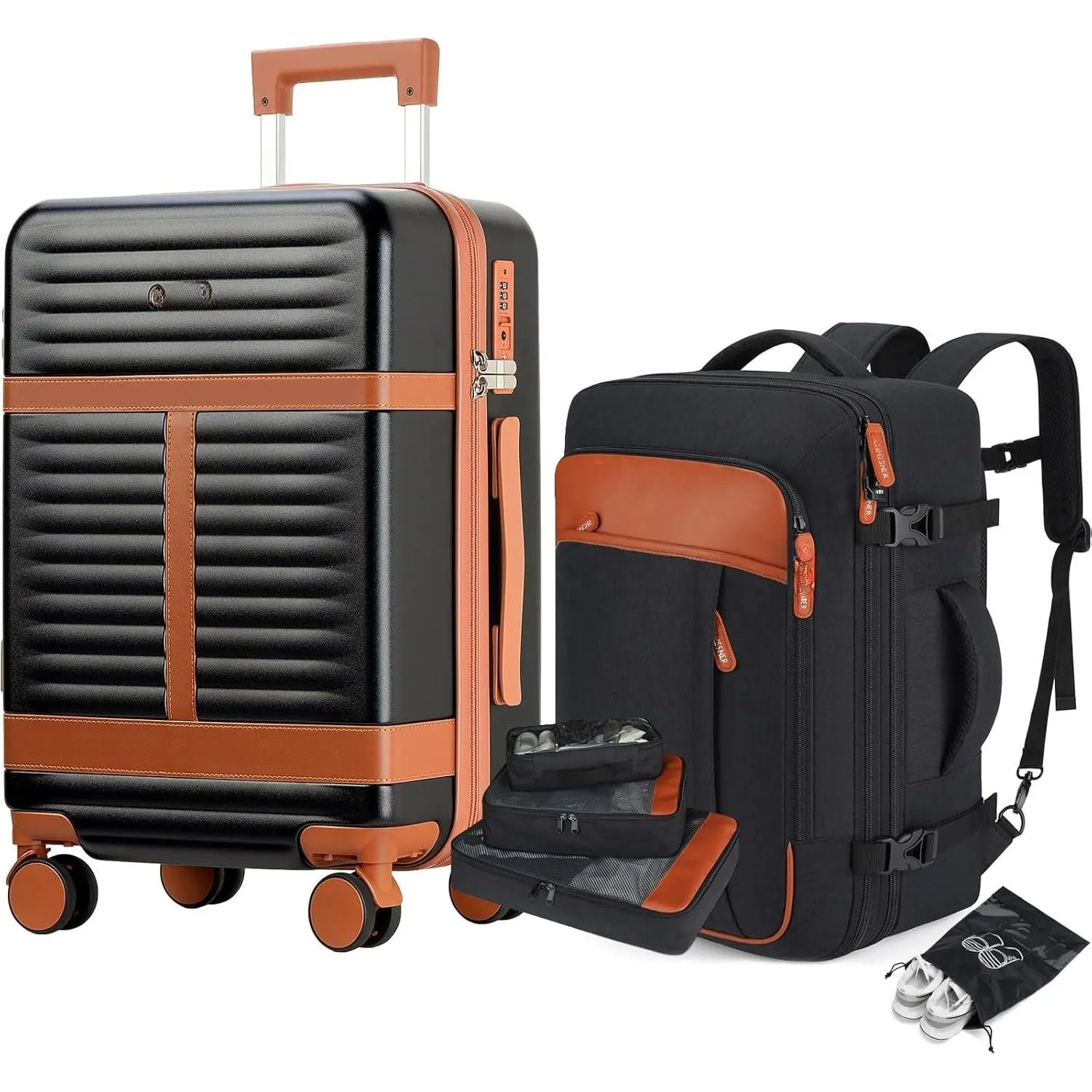5 count Carry  Luggage Set With Travel Backpack & Packing Cubes
