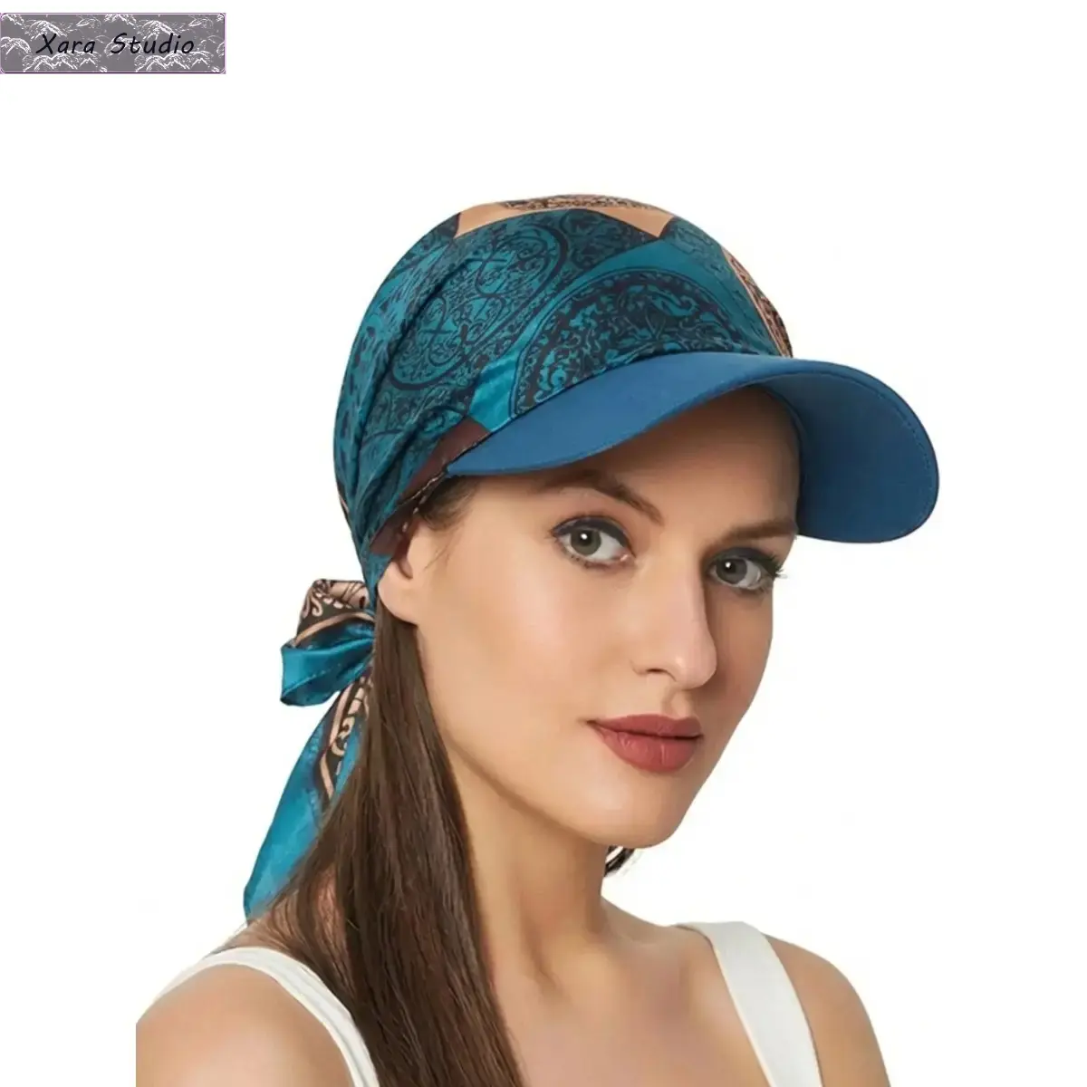 Korean Satin Square Scarf Hat Brim Headband Cap Outdoor Sun Protection Wrap Adjustable Bandana Hat, 1pcs Fashion Accessory Statement Cap, Lightweight Sun Hat